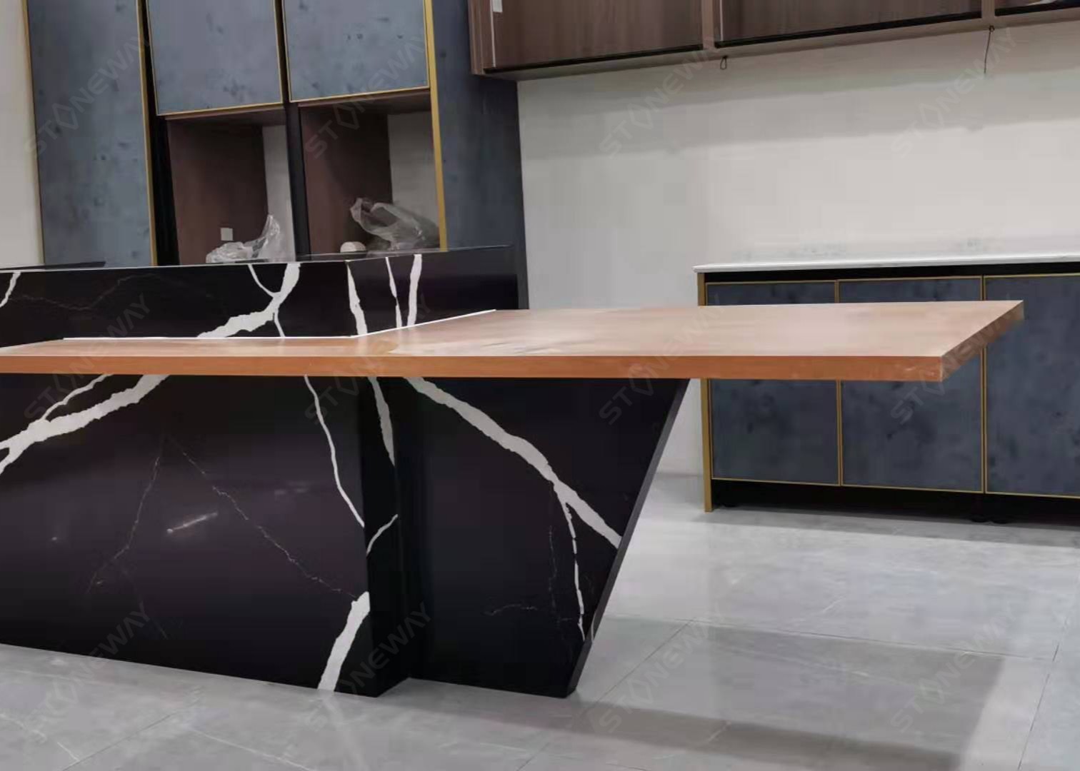 Solid Black Quartz Kitchen Countertops Artificial Stone Worktop Heat