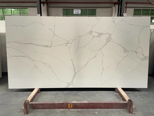 Polished White Calacata Quartz Stone Slab For Kitchen Worktops 3200*1600mm