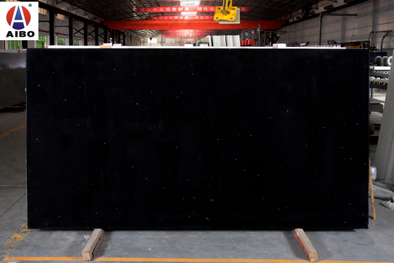 Artificial Black Big Crystal Quartz Stone Slab For Bathroom Anti Faded