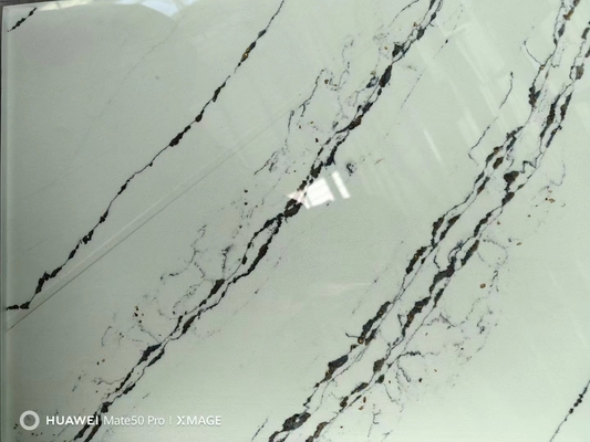 AB70713 River Black Quartz Polished Stone Slabs 3200x1600mm For Kitchen Countertops