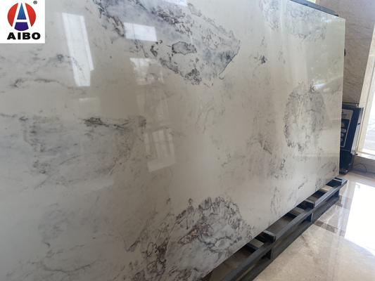 Marble Look Artificial Quartz Slabs For Bathroom Vanity Top Anti Faded