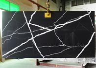 Waterproof Engineered Black Quartz Stone With White Veins SGS NSF Approved