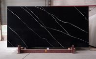 Natural  Black Artificial Quartz Stone Slab with Leather Finished Surface