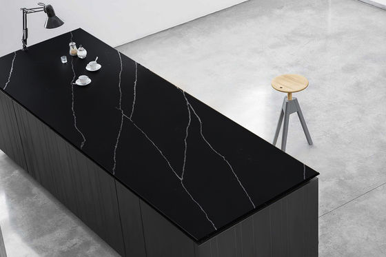 Natural  Black Artificial Quartz Stone Slab with Leather Finished Surface