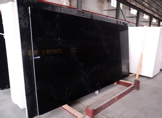 10mm Thickness Black Artificial Quartz Stone Wall Panels Man Made