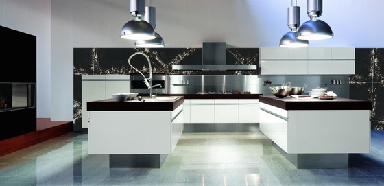 Black Calacata Artificial Quartz Kitchen Countertop With Coherent Pattern Engineering Quartz