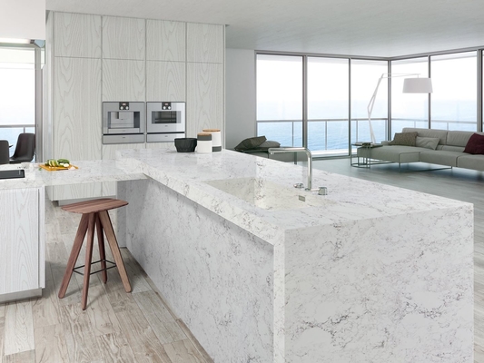 Engineering White Artificial Carrara Quartz Stone Kitchen Countertop Antifouling