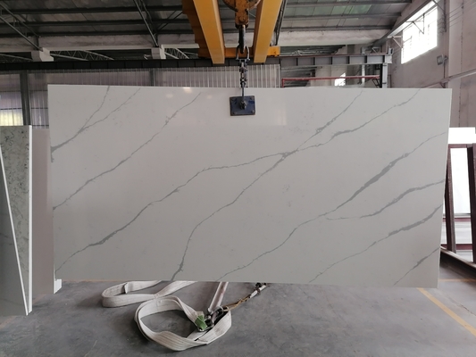 20MM Thickness Calacatta Quartz Stone Grey Veins Polished Marble Look Stone Slab