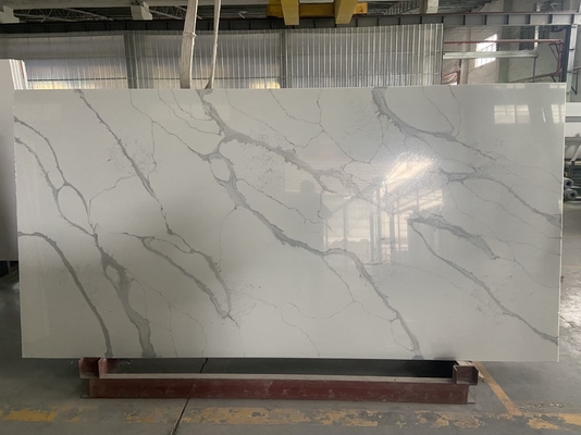 Kitchen Calacatta Quartz Stone Slab White Background With Grey Color