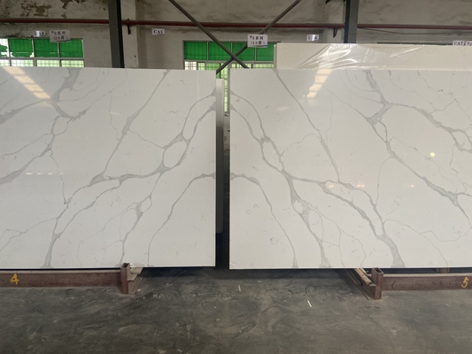 Kitchen Calacatta Quartz Stone Slab White Background With Grey Color