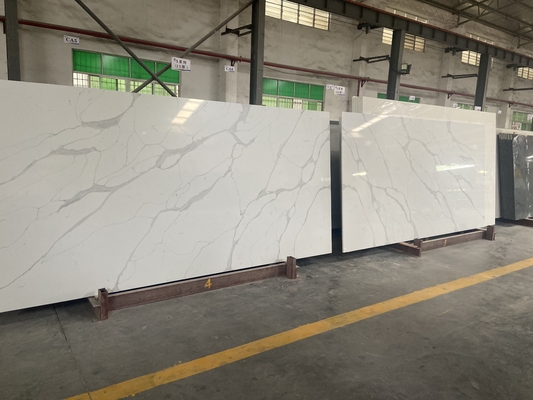 Kitchen Calacatta Quartz Stone Slab White Background With Grey Color