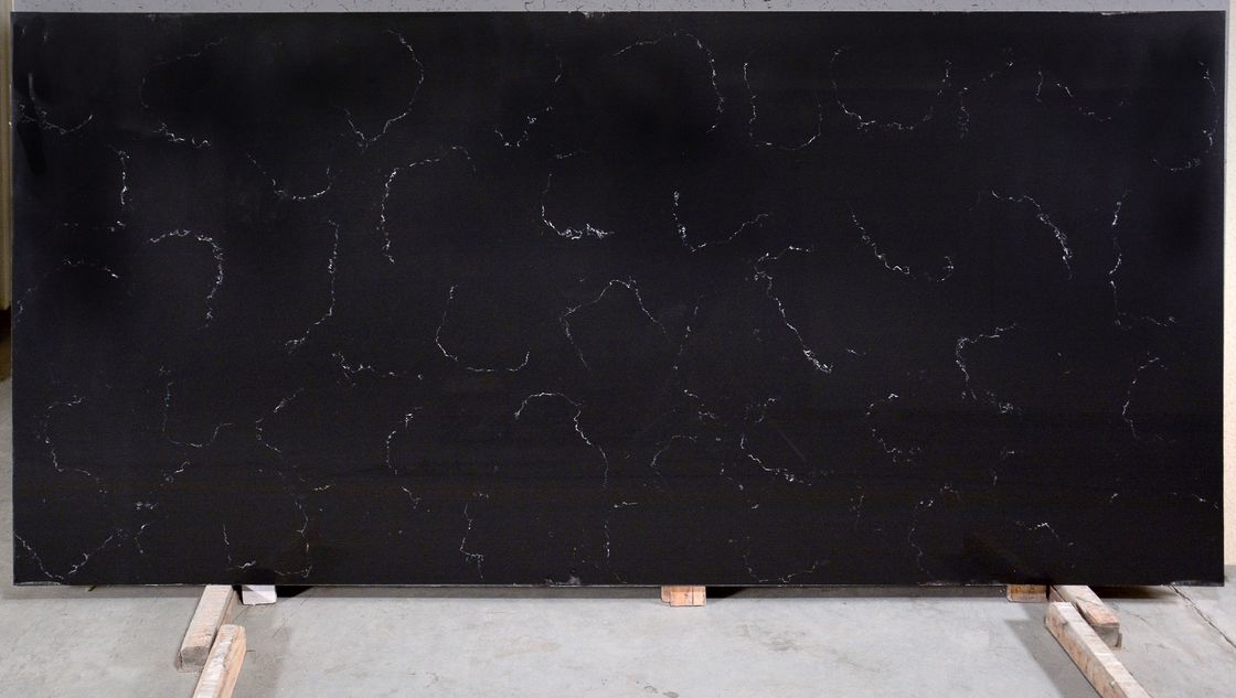 Home Decoration Engineered Artificial Cararra Quartz Stone Sheet Black Color
