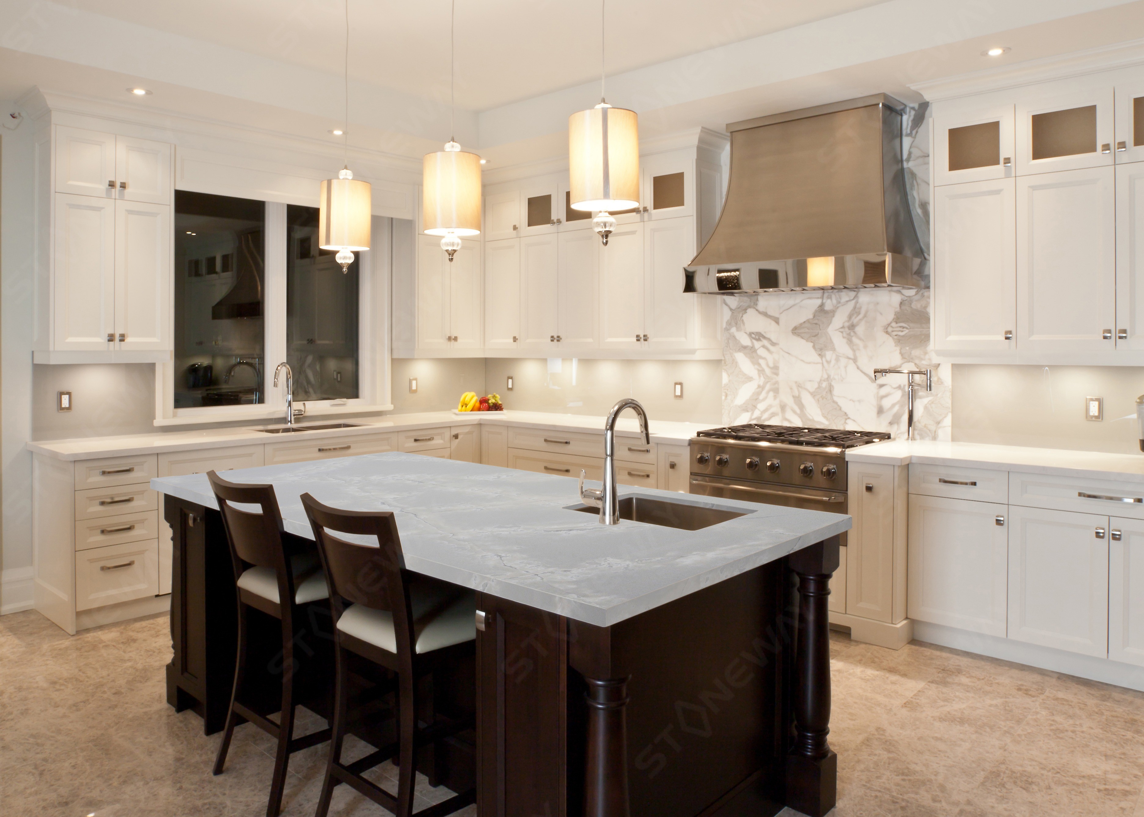 White Quartz Engineered Stone Slabs Quartz Kitchen Slab Scratch Resistance