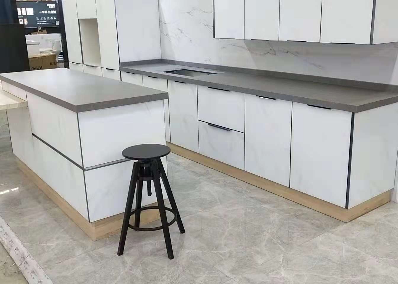 Matte Black Quartz Countertops L Shape Quartz Kitchen Counter Impact Resistance