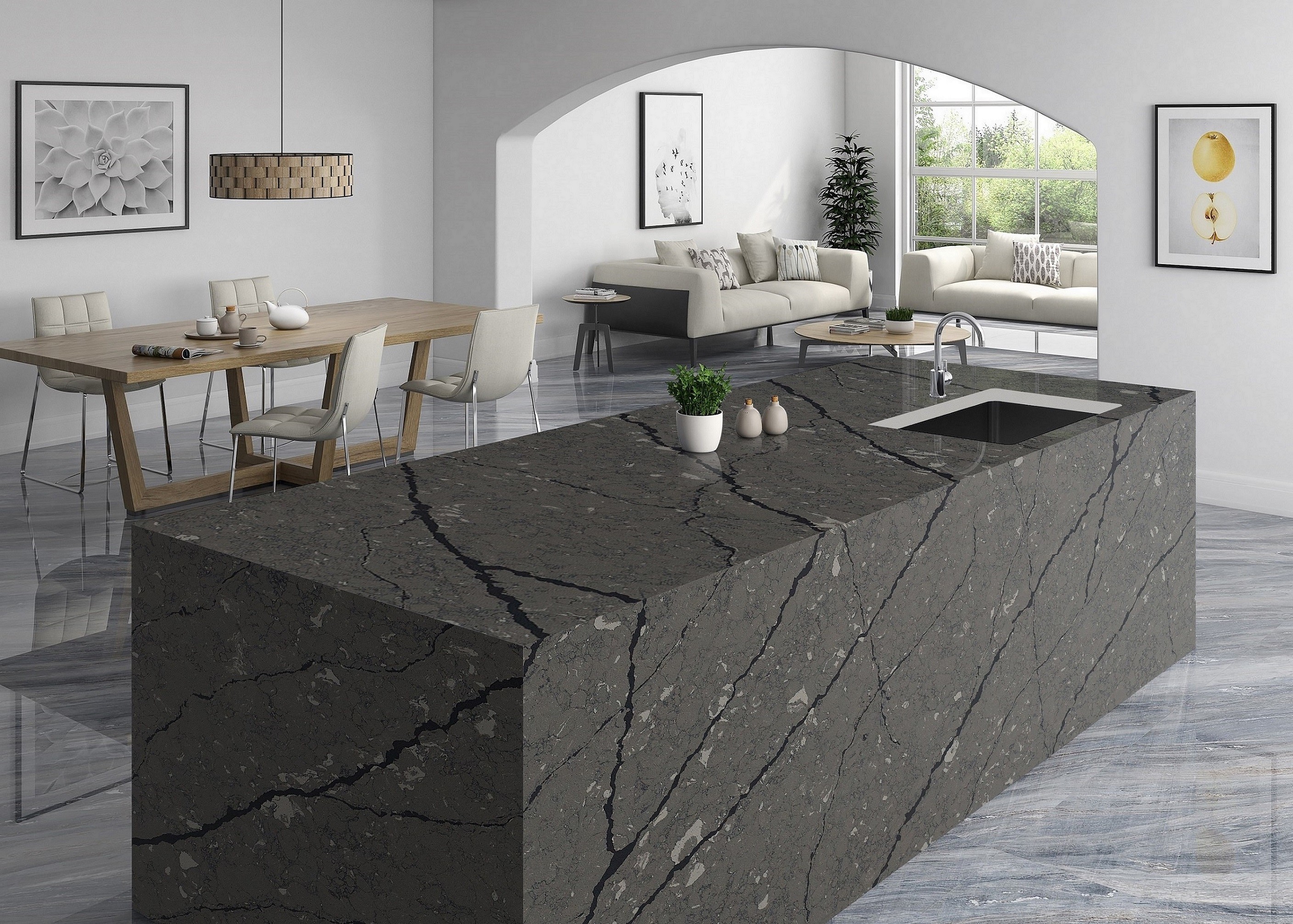 Light Grey Quartz Floor Tiles Black Modern Quartz Countertops Heat